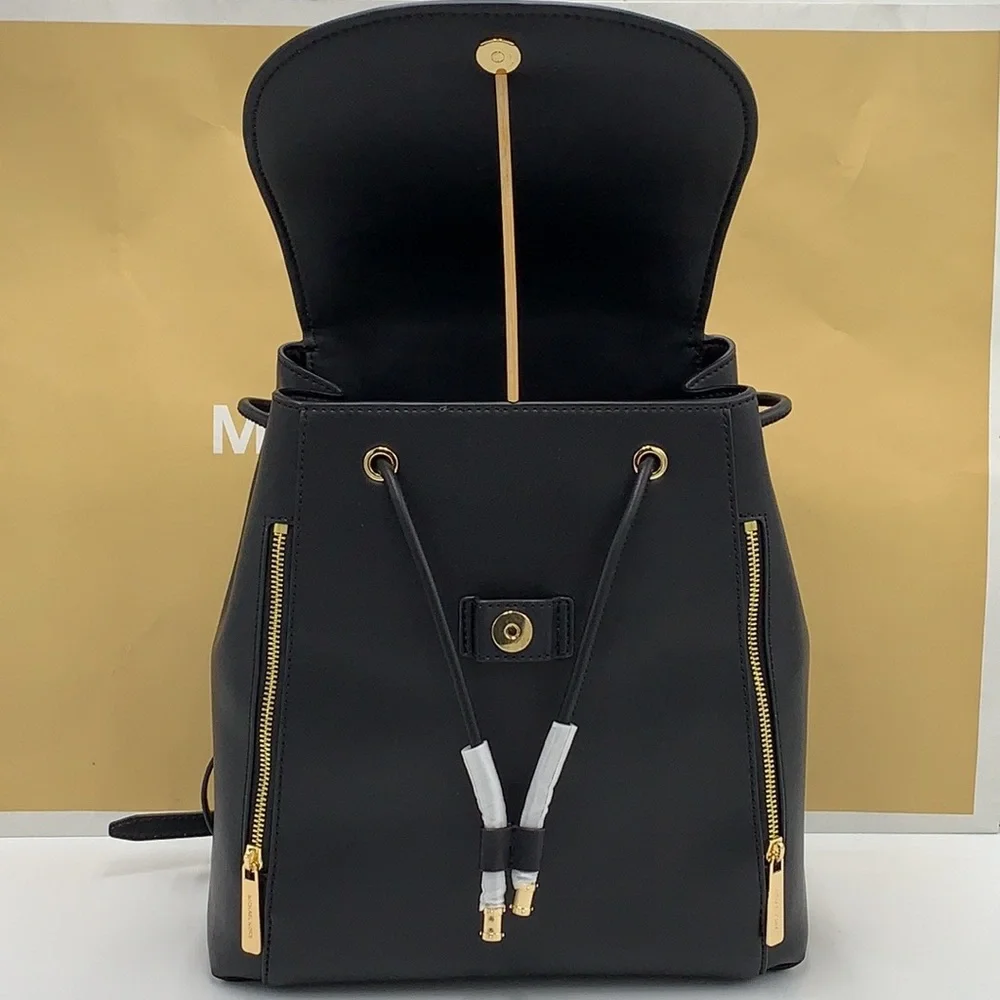 MICHAEL KORS PHOEBE MEDIUM FLAP DRAWSTRING BACKPACK BLACK COLOR - Picture 6 of 16